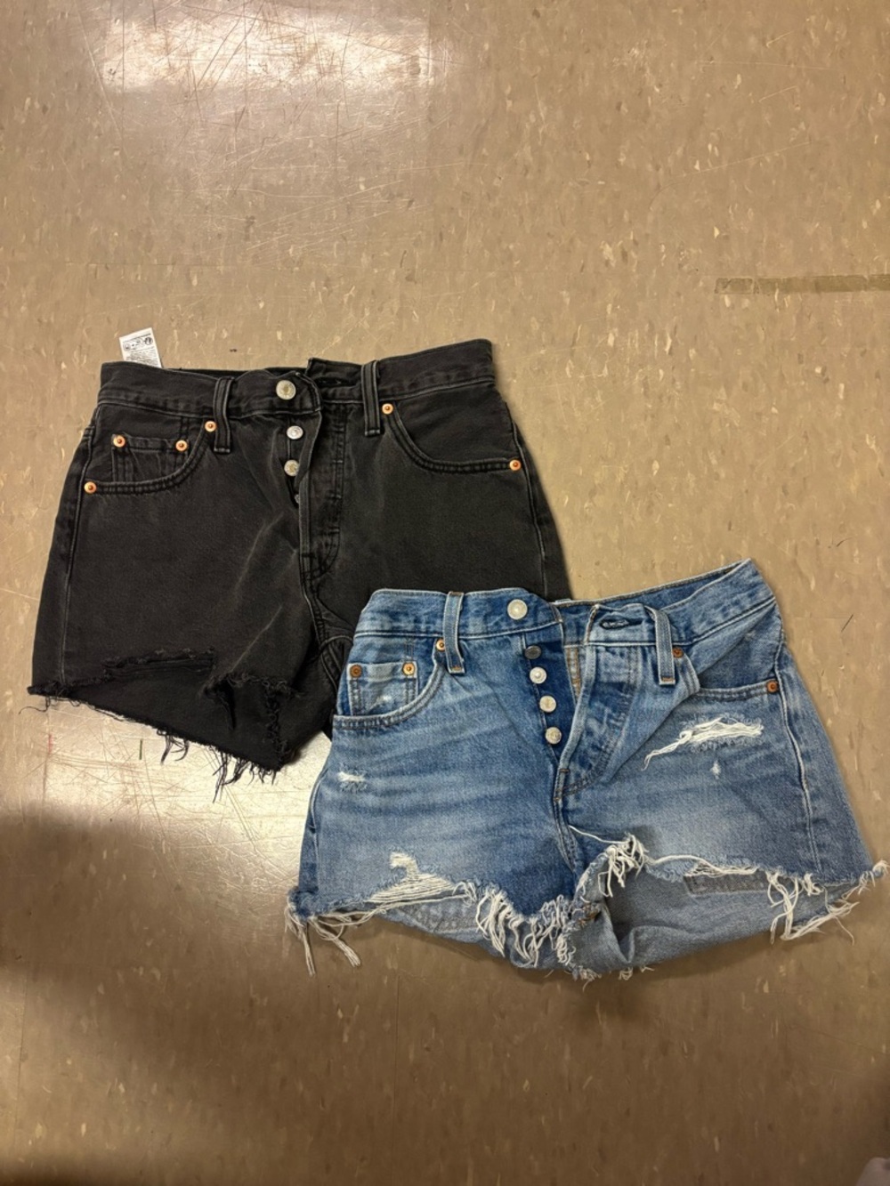 Levi's Black and Blue Distressed Button-Front Jean Shorts